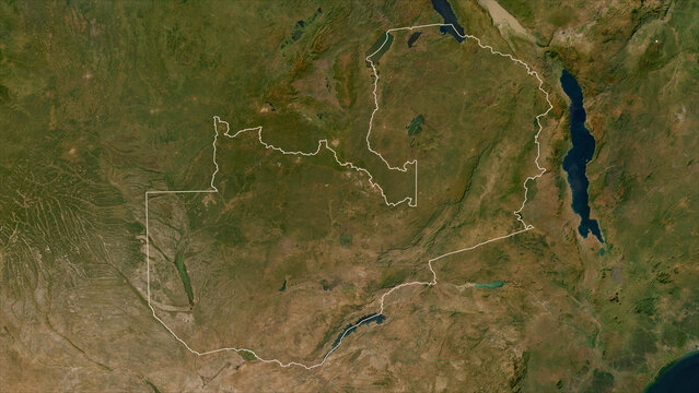 Zambia outlined. Low-res satellite map