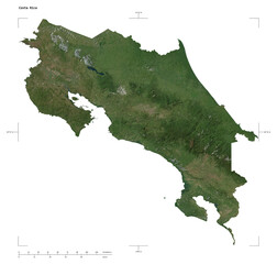 Costa Rica shape isolated on white. High-res satellite map