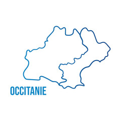 Languedoc-Roussillon and Midi-Pyrénées Occitania region. Smooth blue gradient outline map