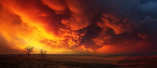Papier Peint photo Lavable Bordeaux Sunset gives color to smoke from a wildfire.