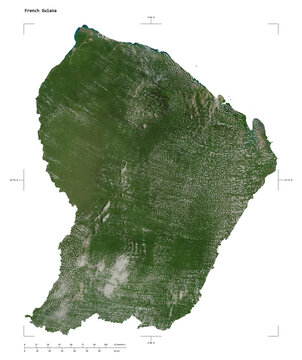 French Guiana shape isolated on white. High-res satellite map