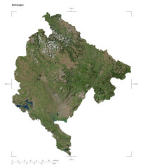 Montenegro shape isolated on white. High-res satellite map