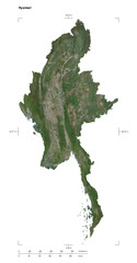 Myanmar shape isolated on white. High-res satellite map