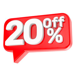 3d render 20 Off percent discount red and white numbers isolated 