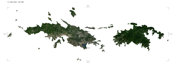 U.S. Virgin Islands - Saint Thomas shape isolated on white. High-res satellite map