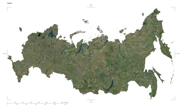 Russia shape isolated on white. High-res satellite map