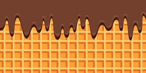 Wafer pattern with dripping drops of molten liquid chocolate. Realistic wafer background. Ice cream cone texture. Vector illustration