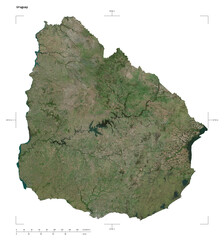 Uruguay shape isolated on white. High-res satellite map