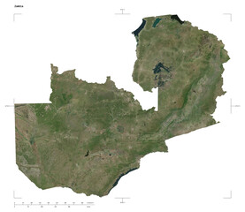 Zambia shape isolated on white. High-res satellite map © zelwanka