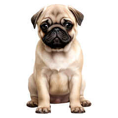 Portrait of Baby cute Pug dog sitting, isolated on transparent of white background