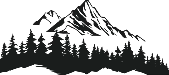 Foto op Aluminium Simple hand-drawn vector drawing in black outline. Nature, panoramic landscape, mountain top. Ink sketch. Tourism, travel, sport. AI generated illustration. © moon