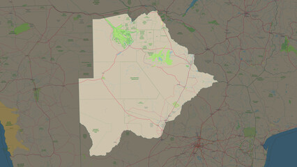 Botswana highlighted. Topographic Map