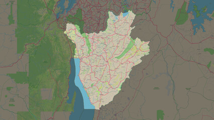 Burundi highlighted. Topographic Map