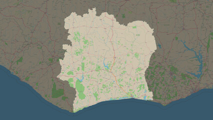 Ivory Coast highlighted. Topographic Map