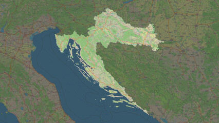 Croatia highlighted. Topographic Map
