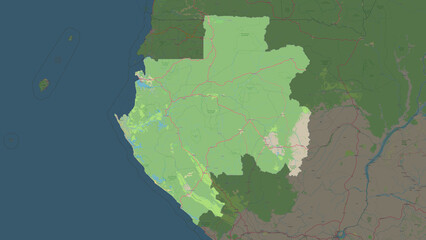 Gabon highlighted. Topographic Map