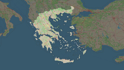 Greece highlighted. Topographic Map