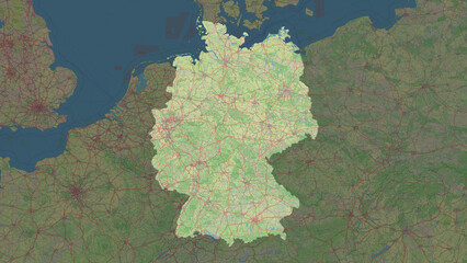 Germany highlighted. Topographic Map