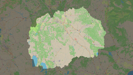 North Macedonia highlighted. Topographic Map