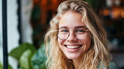 Obraz premium Young beautiful woman in glasses