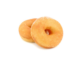 Homemade classic sugary donut on a white background