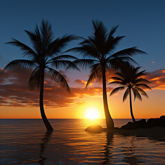 Sunset Palm Trees Vector