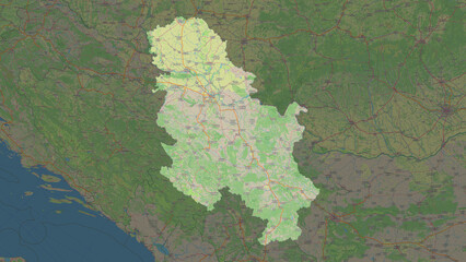Serbia highlighted. Topographic Map