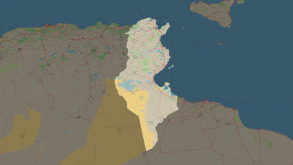 Tunisia highlighted. Topographic Map