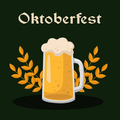 Oktoberfest beer mug barley on dark background vector illustration for festival banner