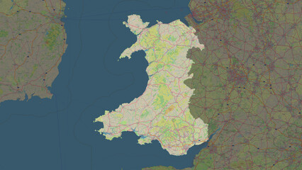 Wales - Great Britain highlighted. Topographic Map