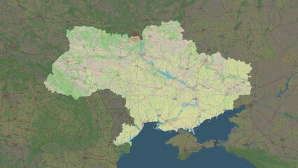 Ukraine before 2022 highlighted. Topographic Map