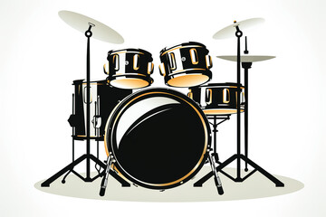 Realistic drum set isolated on white background.