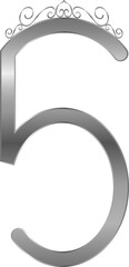 Decorative Number 5 with Crown Silver font letter 
