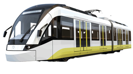 Vector illustration of a modern tram on a white background. - obrazy, fototapety, plakaty