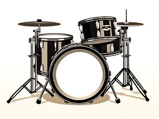 Black drum set isolated on white background. - obrazy, fototapety, plakaty