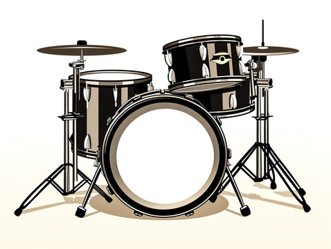 Black drum set isolated on white background.