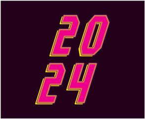 Happy New Year 2024 Abstract Pink And Yellow Graphic Design Vector Logo Symbol Illustration With Purple Background