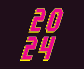 Happy New Year 2024 Abstract Pink And Yellow Graphic Design Vector Logo Symbol Illustration With Purple Background