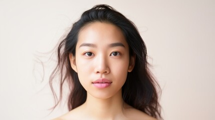 Imperfect skin highlighted in a closeup portrait of an Asian lady.