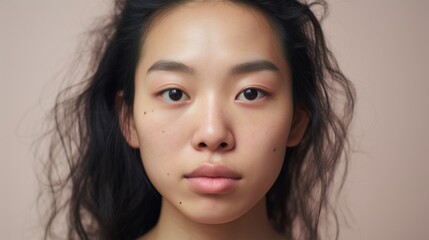 Fototapeta premium Natural beauty captured in a closeup of an Asian woman.