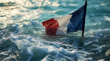 Flag of France. French tricolor is sea water - obrazy, fototapety, plakaty
