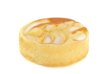 Chiffon cake with coconut on a white background