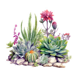 Green Xerophyte Cactus Botanical Watercolor Painting Illustration