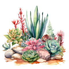 Xerophyte Cactus Botanical Watercolor Painting Illustration