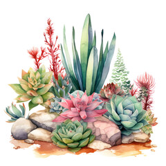 Obraz premium Xerophyte Cactus Botanical Watercolor Painting Illustration