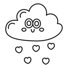 Cartoon cloud and heart shaped rain line icon.