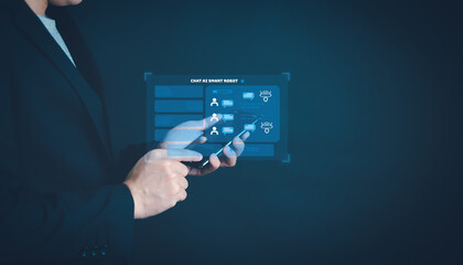 chat ai artificial intelligence technology businessman using conversation generates smart chatbot...