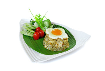 Fried rice with chicken(Khao Phad) Thai food on white background