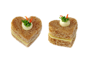Heart shape cheese sandwich isolated on white background