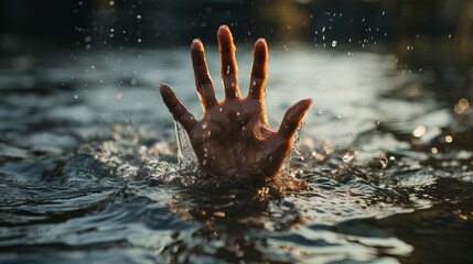 hand in water, person asking for help in water - obrazy, fototapety, plakaty